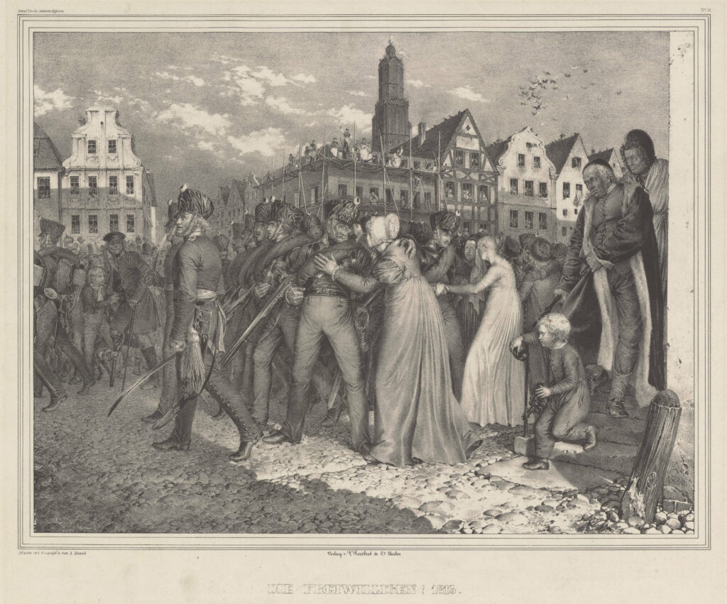 Die Freiwilligen 1813, Adolph Menzel, Lithografie, 1836, Muzeum Narodowe w Warszawie